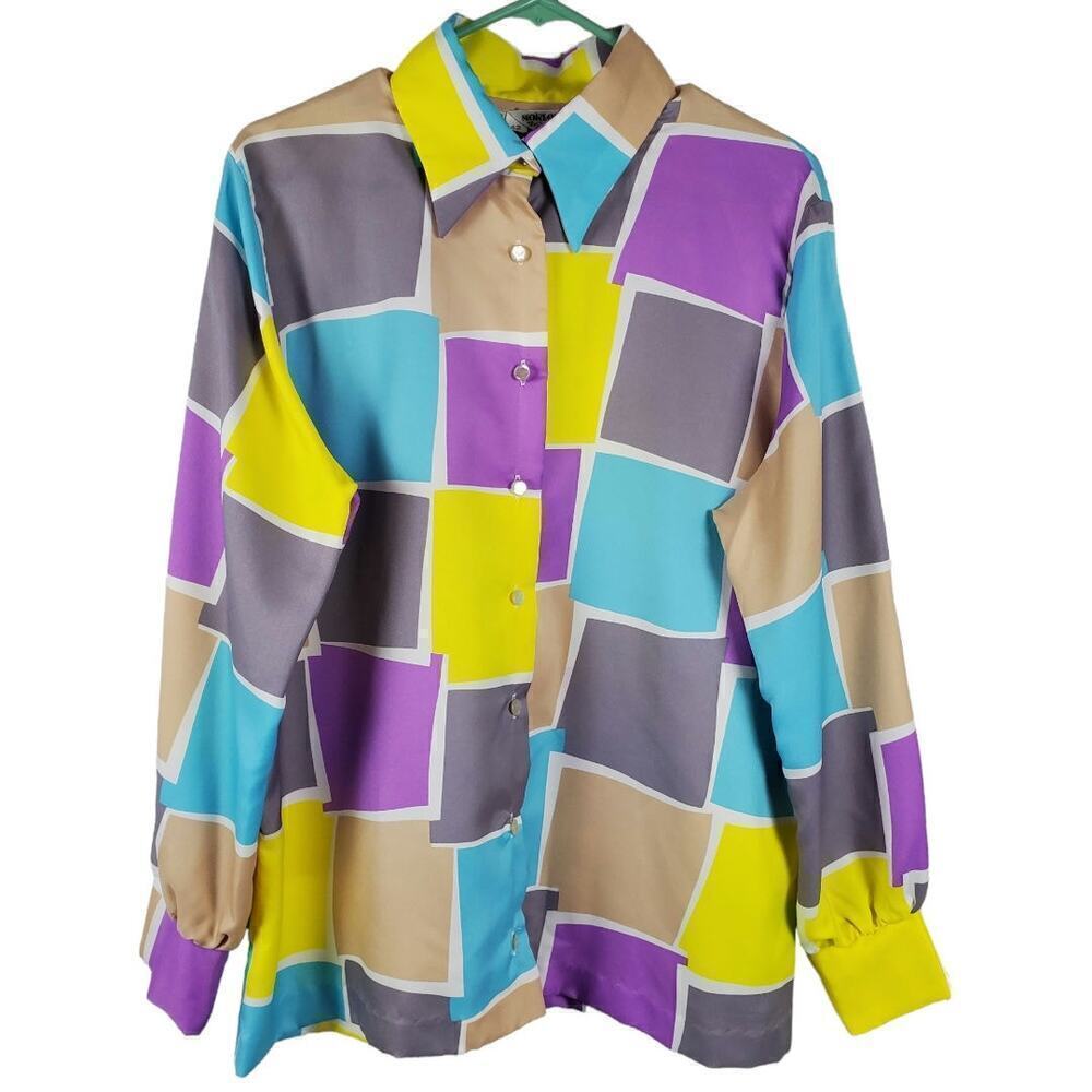 Vintage Morlove “The Couturier” Retro Colorblock Blouse Size 12 Bold Artsy Chic